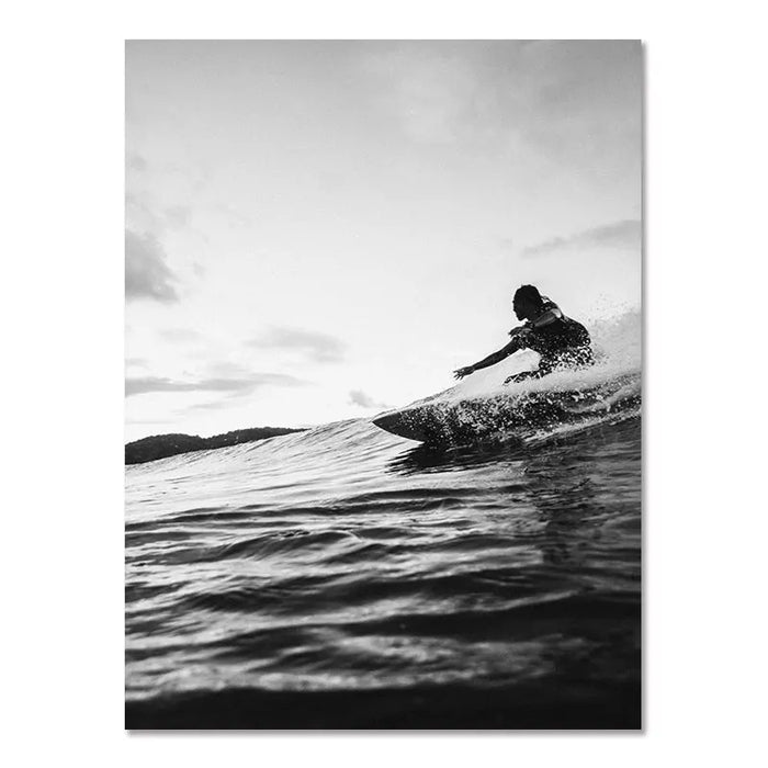 Modern black-and-white beach wall art for home office, studio or cafe decor