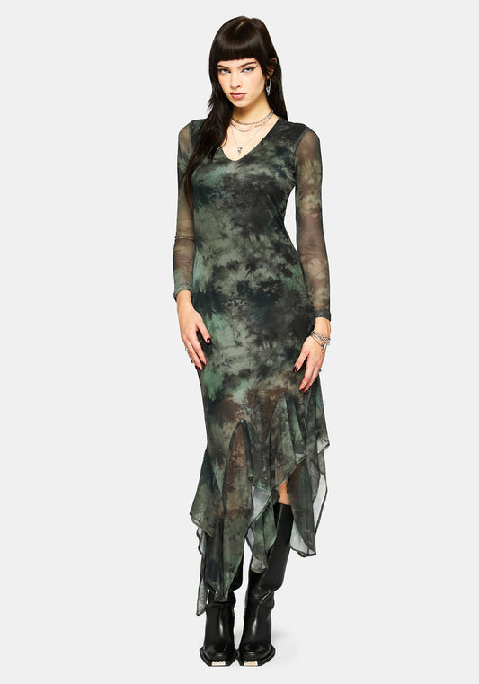 Nova Mesh Long Sleeve Tie Dye Maxi Dress