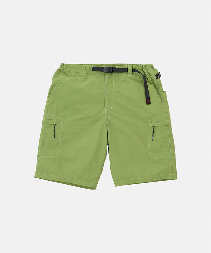 Jade green Gramicci Nylon Cliff Short with a belt against a light-tone background.