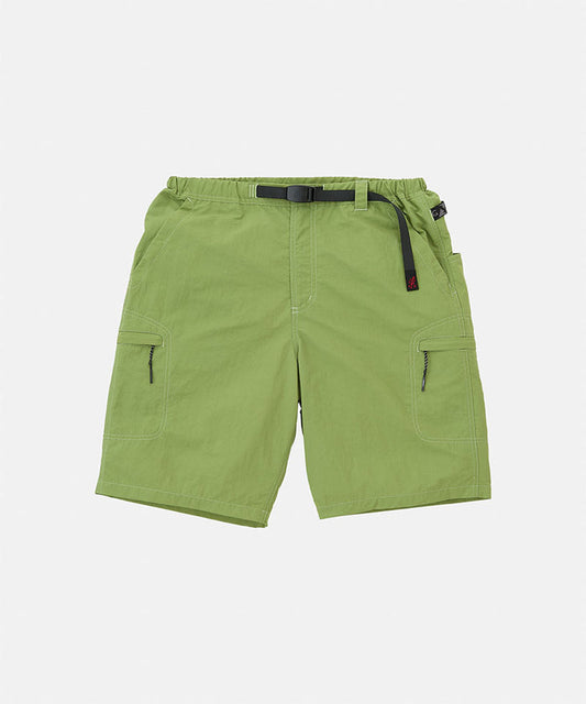 Jade green Gramicci Nylon Cliff Short with a belt against a light-tone background.