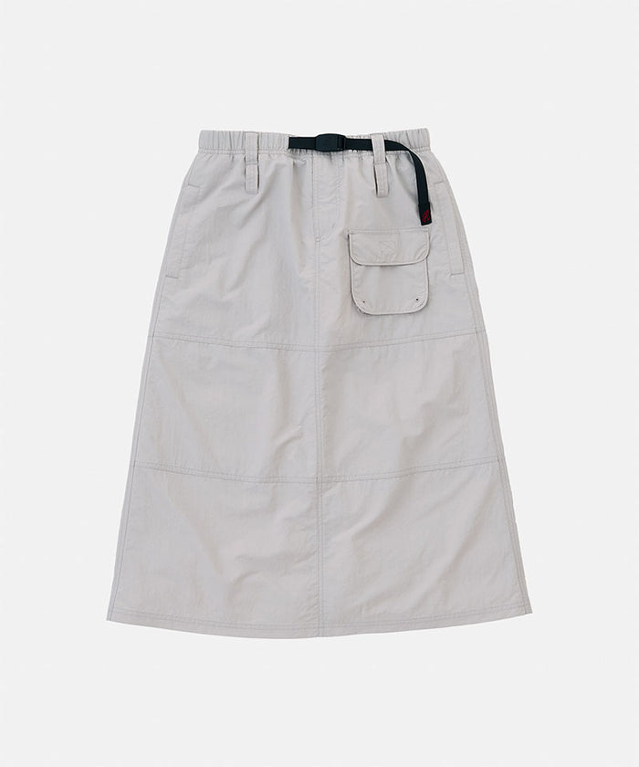 Gramicci ecru colored Nylon Utility Skirt against a light-tone background.