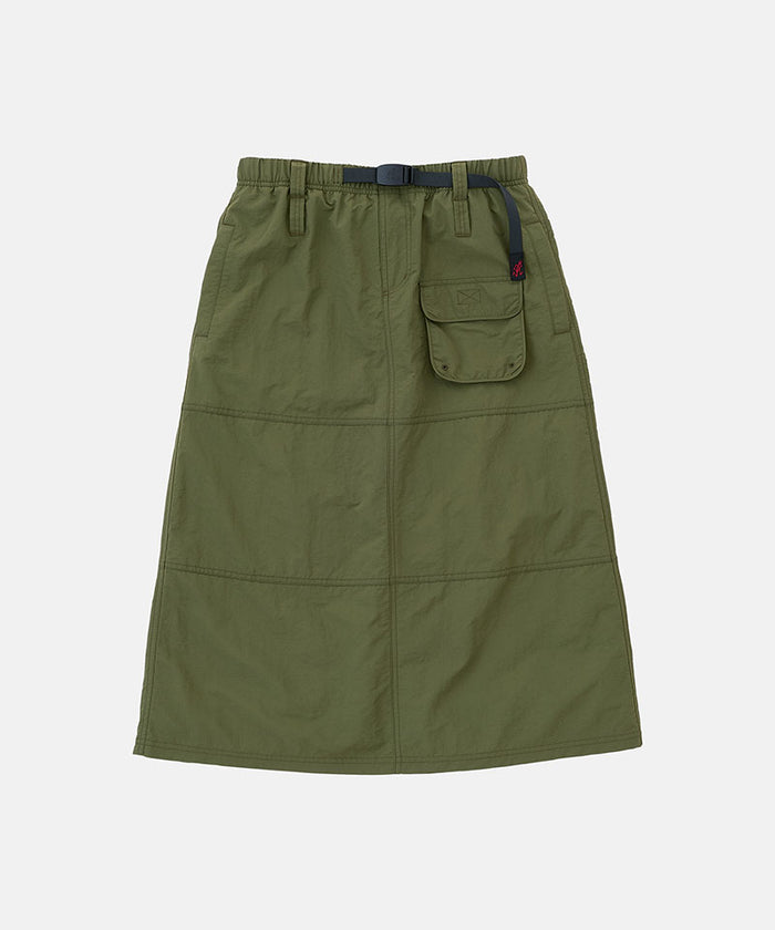 Gramicci olive Nylon Utility Skirt against a light-tone background.