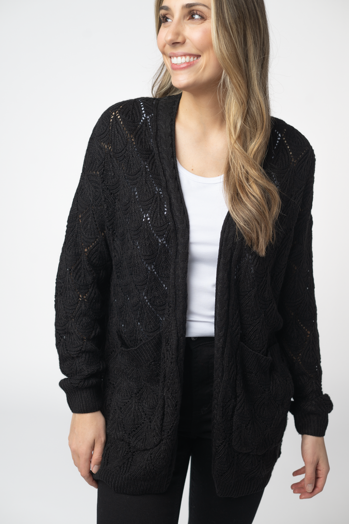 Open Knit Cardigan - Black by Michelle Mae