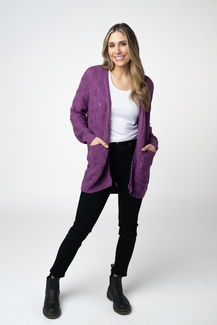 Open Knit Cardigan - Purple by Michelle Mae