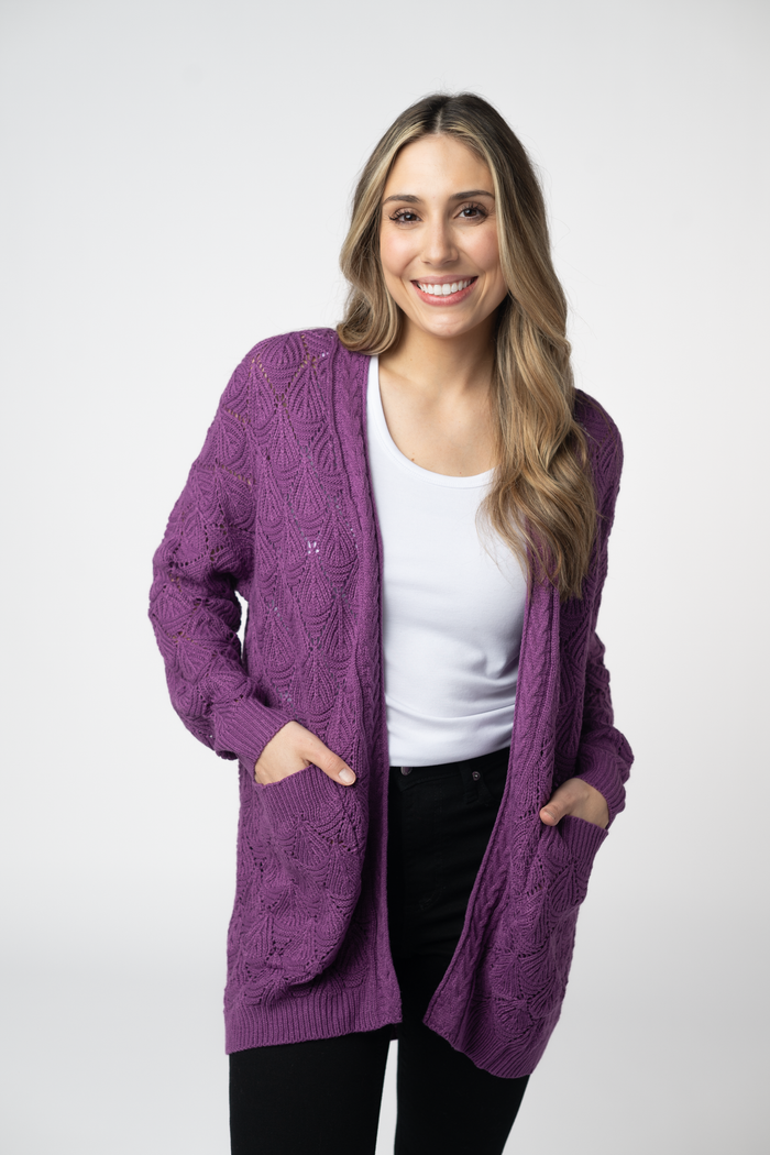 Open Knit Cardigan - Purple by Michelle Mae