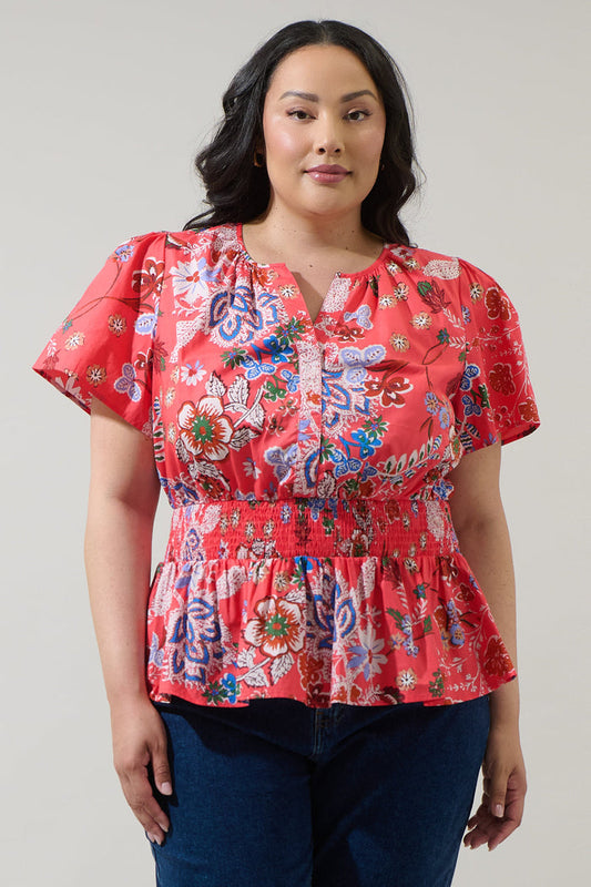 Oreanna Floral Sarina Smocked Peplum Top Curve