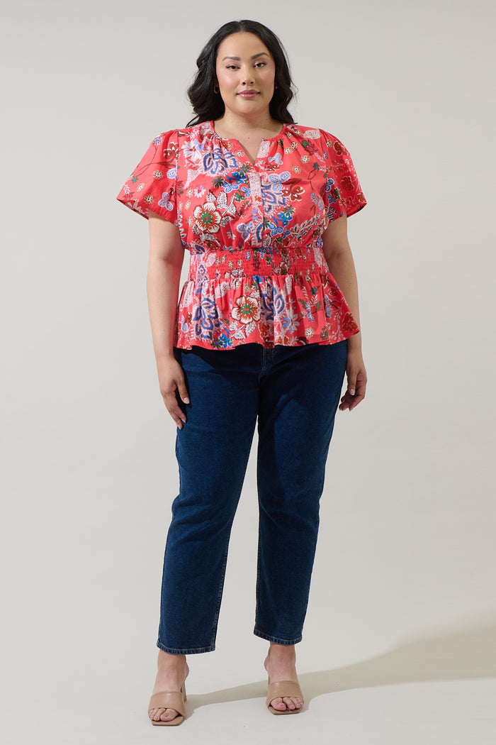 Oreanna Floral Sarina Smocked Peplum Top Curve