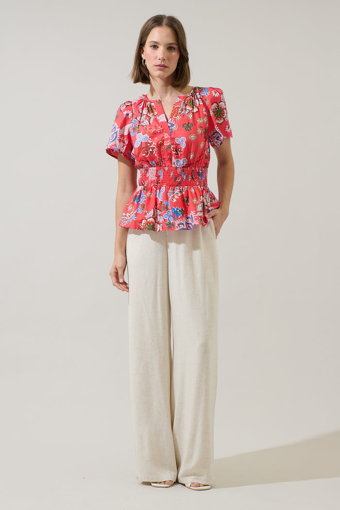 Oreanna Floral Sarina Smocked Peplum Top