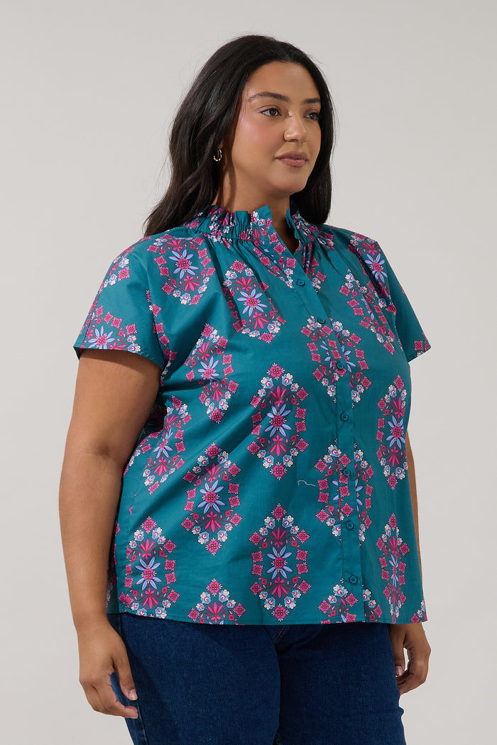 Patma Mock Neck Top Folklore Curve