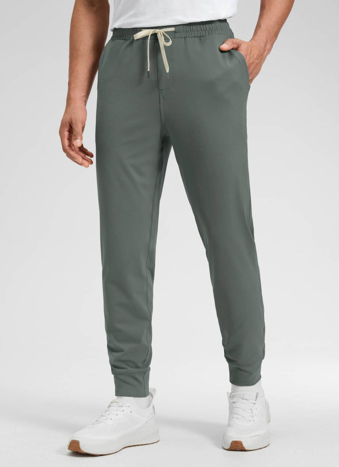 CRZ YOGA Men's Workout Casual Mid Rise Drawstring Pocket Jogger 29" Grey Sage