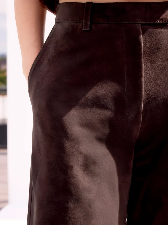 Petite Chocolate Brown Suede Wide Leg Trousers