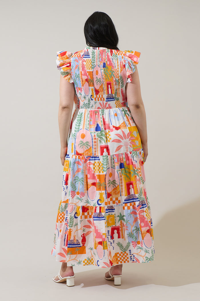 Petrolia Town Sunfire Tiered Midi Dress Curve