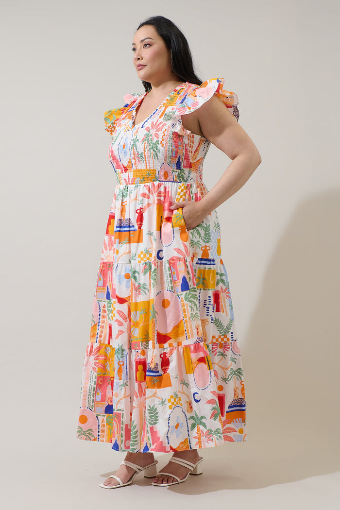Petrolia Town Sunfire Tiered Midi Dress Curve