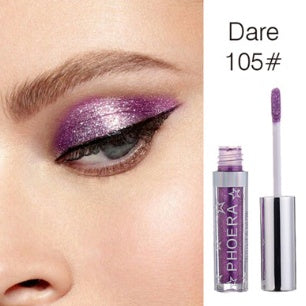 PHOERA metallic liquid eyeshadow displayed as individual eye makeup product view with shimmer detail for event-ready styling.