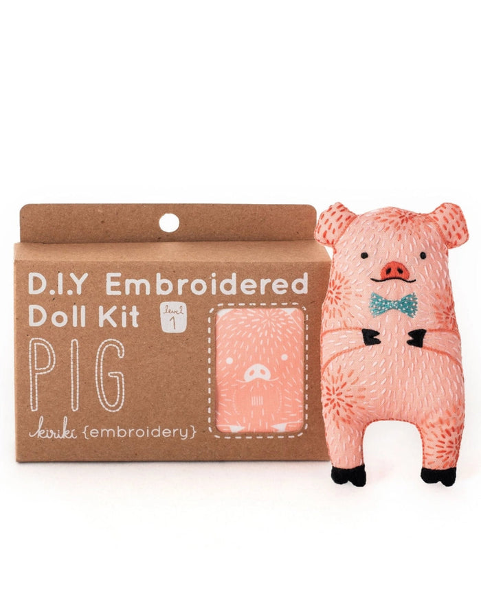 Pig Embroidered Doll Kit, Kiriki Press