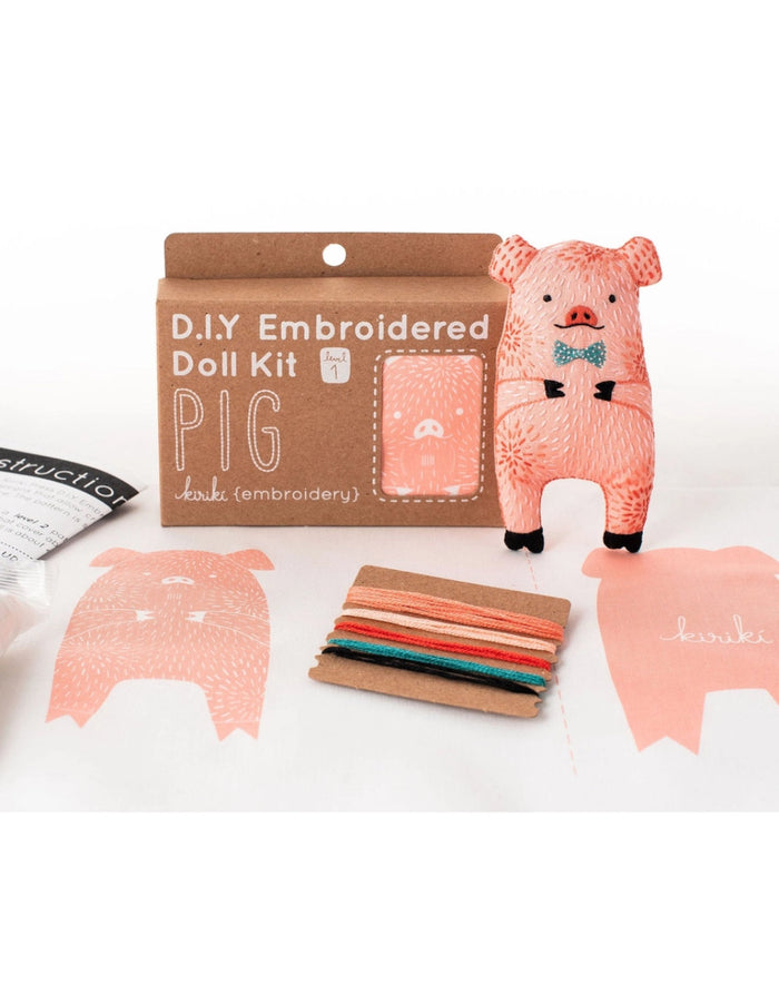 Pig Embroidered Doll Kit, Kiriki Press
