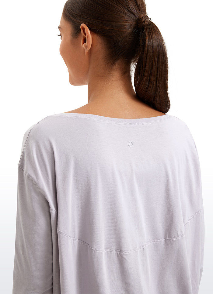 CRZ YOGA Women's Casual Loose Fit Pima Cotton Long Sleeves Boat Neck Iced Iris