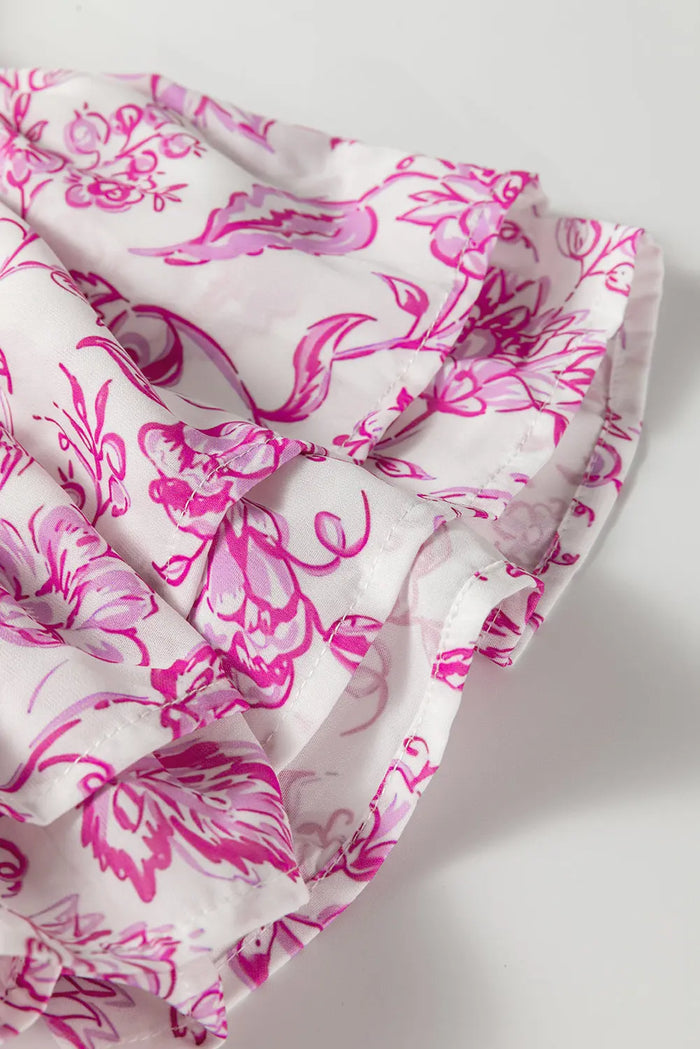 Pink Baroque Floral Ruffle Sleeve V-Neck Blouse Top - Tops/Blouses & Shirts