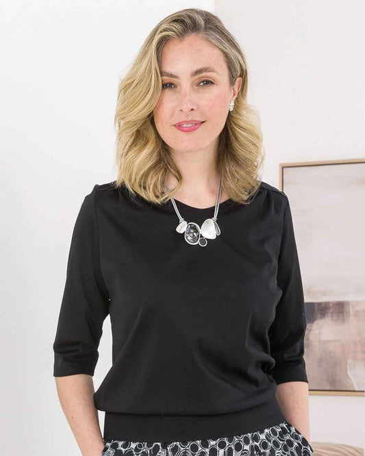 Plain Pure Cotton Blouson Top - Black - The Classic Boutique