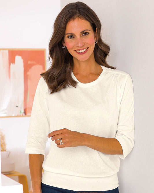 Plain Pure Cotton Blouson Top - Cream - The Classic Boutique