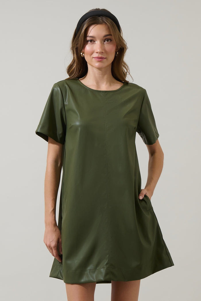 Polley Faux Leather A-line Mini Dress