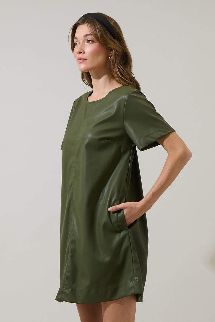 Polley Faux Leather A-line Mini Dress