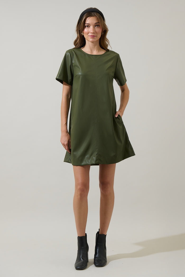 Polley Faux Leather A-line Mini Dress