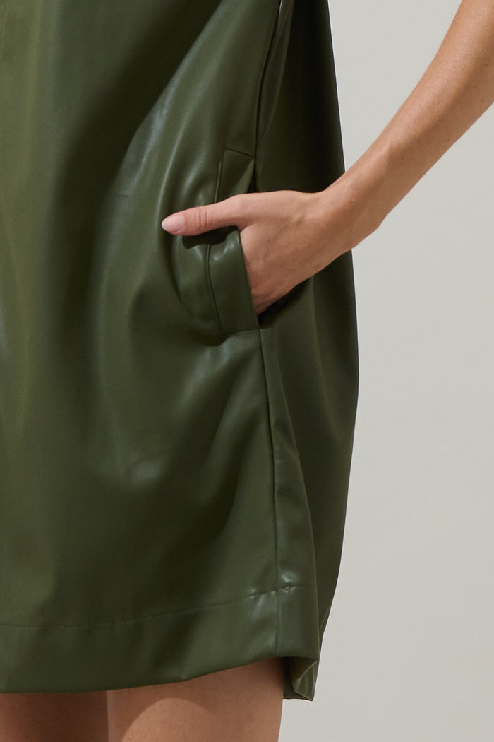 Polley Faux Leather A-line Mini Dress
