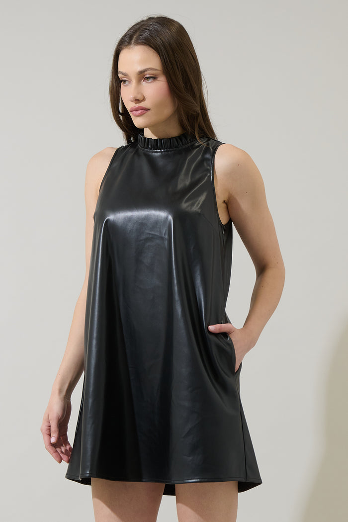 Polley Faux Leather Benson Trapeze Mini Dress