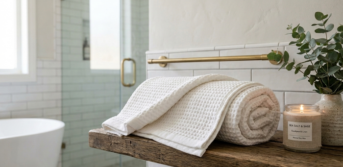 Premium Cotton Waffle Bath Sheet Towel (White) - Hinz Clothing