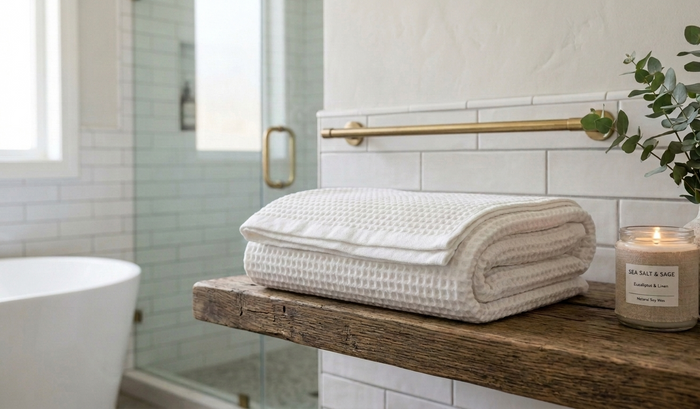 Premium Cotton Waffle Bath Sheet Towel (White) - Hinz Clothing