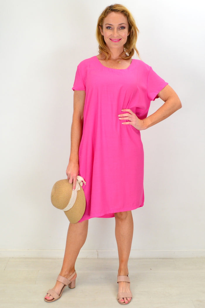 Pink tunic slip dress from I Love Tunics, lightweight and flowing with a simple, elegant design perfect for casual wear.