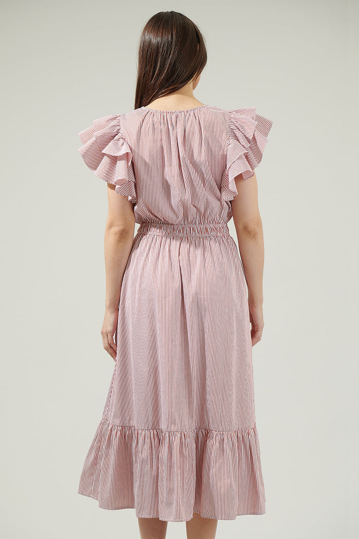 Priscilla Striped Jelina Ruffle Sleeve Midi Dress