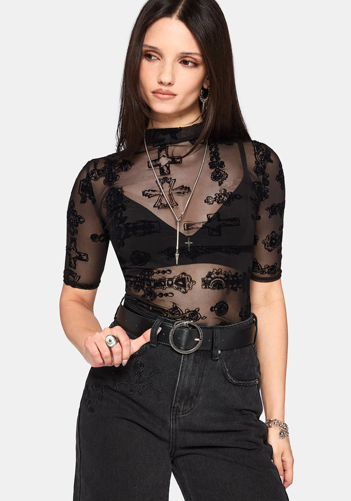 Pyra Jewel Jinx Flock Mesh Top