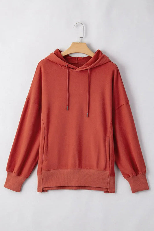 Shop Red Clay Drop Shoulder Pocketed Baggy Drawstring Hoodie at eAura