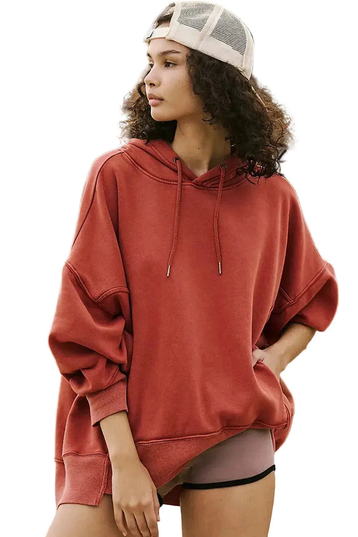 Shop Red Clay Drop Shoulder Pocketed Baggy Drawstring Hoodie at eAura