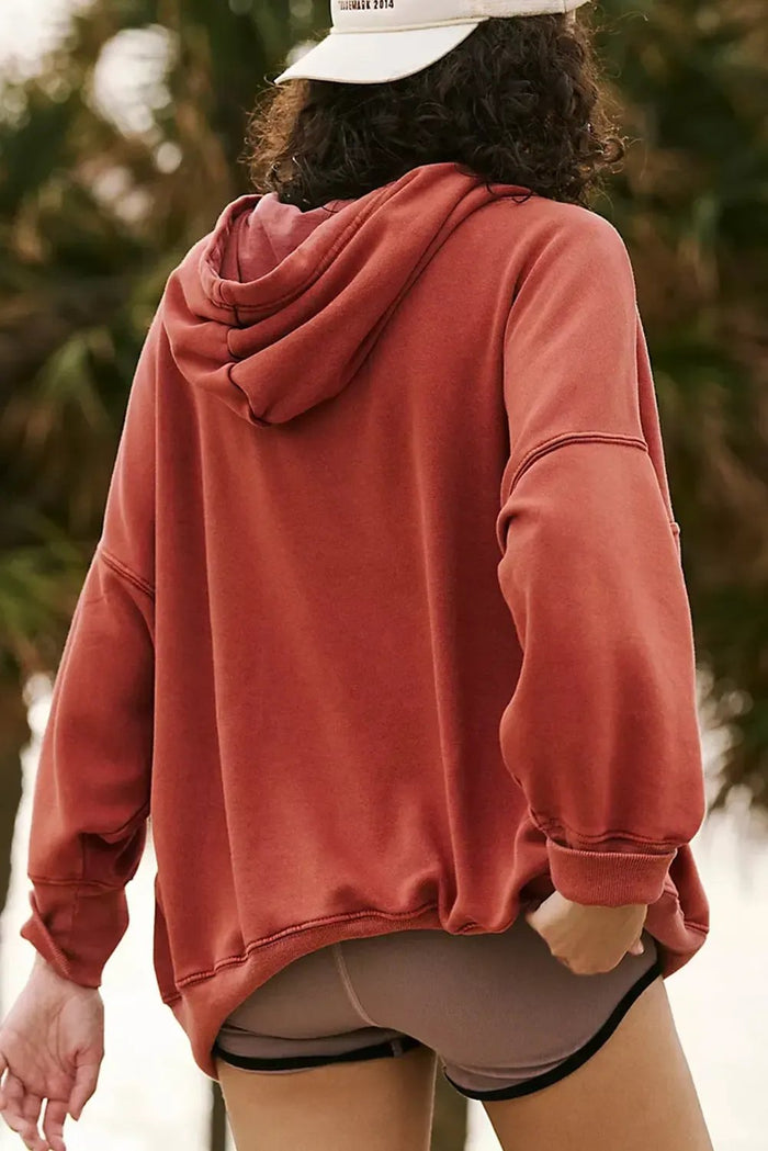 Shop Red Clay Drop Shoulder Pocketed Baggy Drawstring Hoodie at eAura
