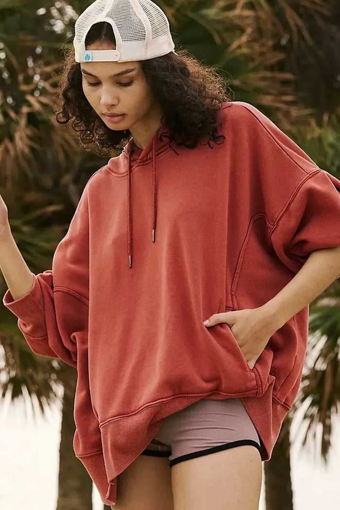 Shop Red Clay Drop Shoulder Pocketed Baggy Drawstring Hoodie at eAura