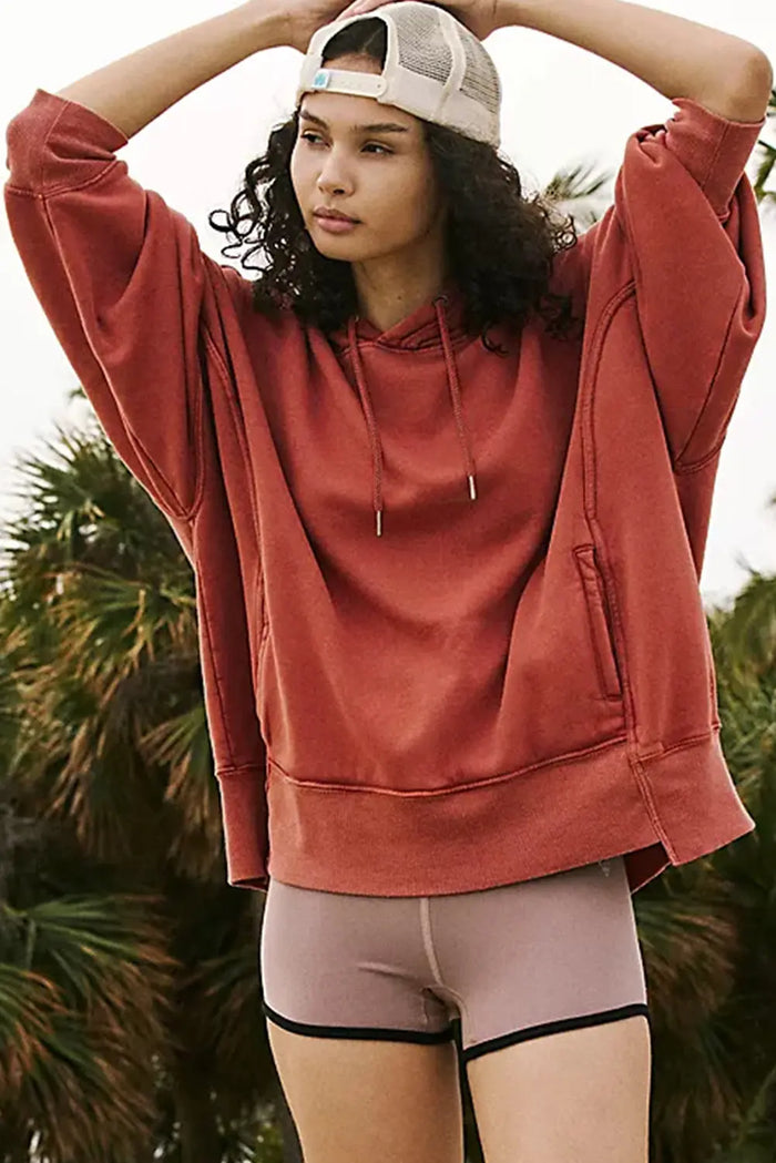 Shop Red Clay Drop Shoulder Pocketed Baggy Drawstring Hoodie at eAura