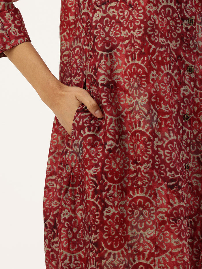 Red Floral Printed Kurta with Trousers & With Dupatta, Red Kurta Set, Floral Printed Kurta, Red Floral Kurta Set, Kurta with Trousers, Kurta with Dupatta, Kurta Pant Set, Kurta Pant Dupatta Set, Printed Kurta Set, Floral Kurta Set, Women Ethnic Wear