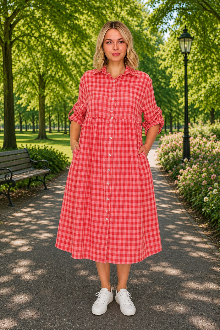 Red Gingham Dress (Oversized) 50% Off when added to cart-Final Sale-no returns, exchanges or refunds