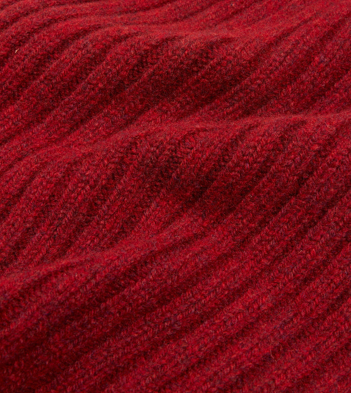 Red Lambswool Ribbed Knit Cap