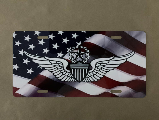 Red, White and Blue Flag  Aviator Wings License Plate