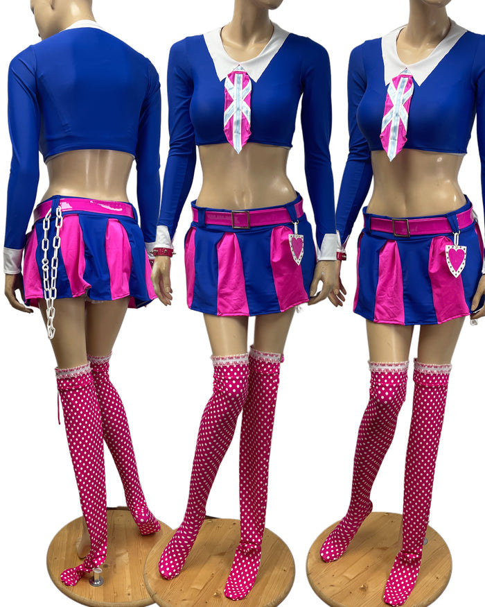 Retro 60s Spy Spoof Schoolgirl Twins Dance Festival Cosplay Costume
