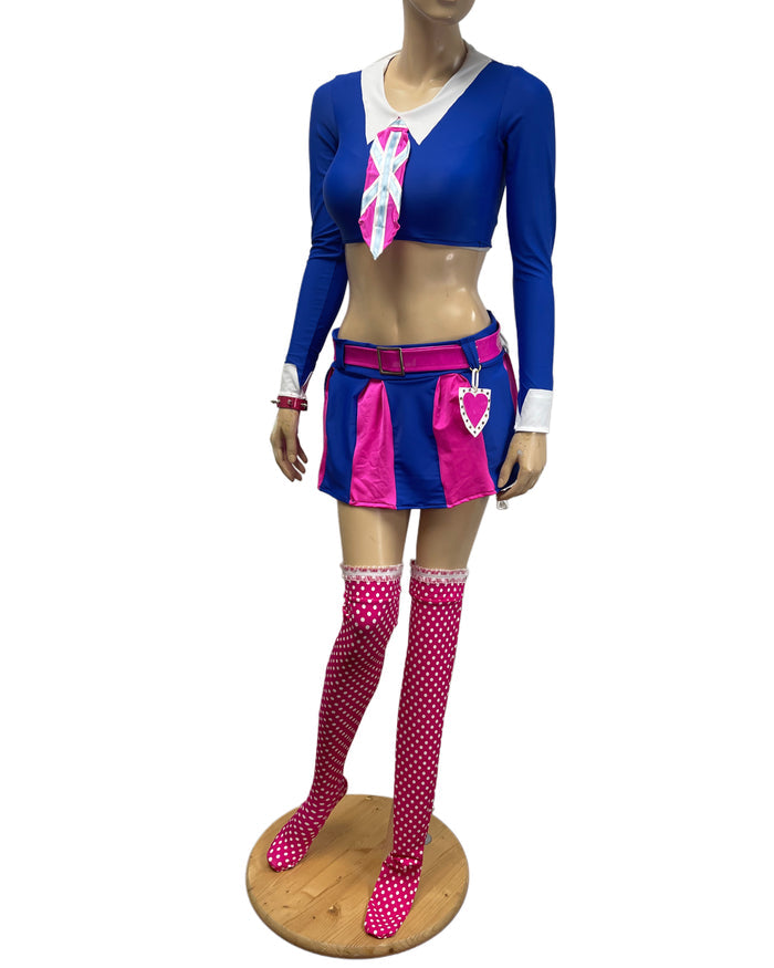 Retro 60s Spy Spoof Schoolgirl Twins Dance Festival Cosplay Costume