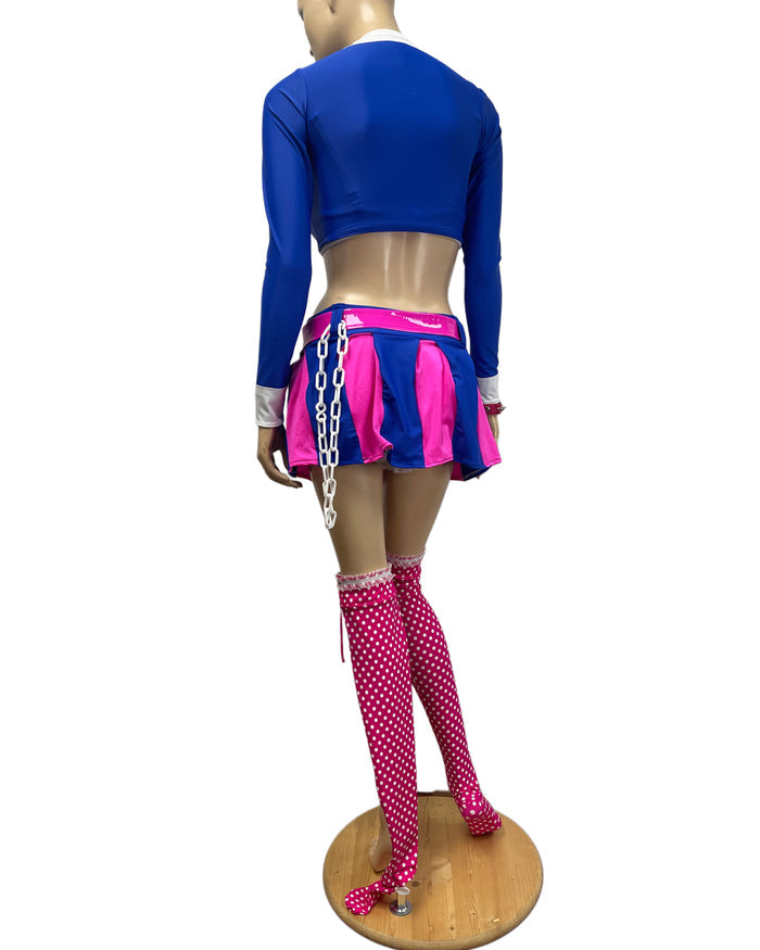 Retro 60s Spy Spoof Schoolgirl Twins Dance Festival Cosplay Costume