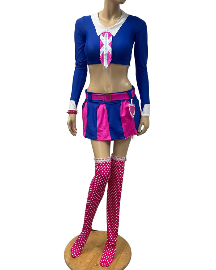 Retro 60s Spy Spoof Schoolgirl Twins Dance Festival Cosplay Costume