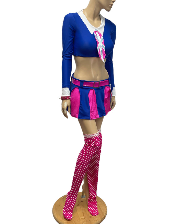 Retro 60s Spy Spoof Schoolgirl Twins Dance Festival Cosplay Costume