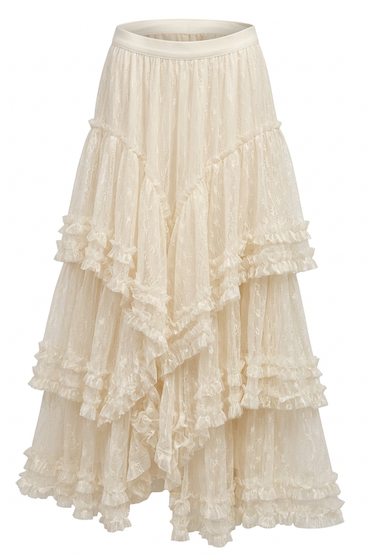 Romantic Tiered Ruffle Lace Maxi Skirt
