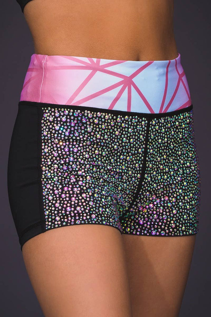 Rosie Compression Shorts in Rose Gold/Black with Opalescent Crystal Couture - Special Order